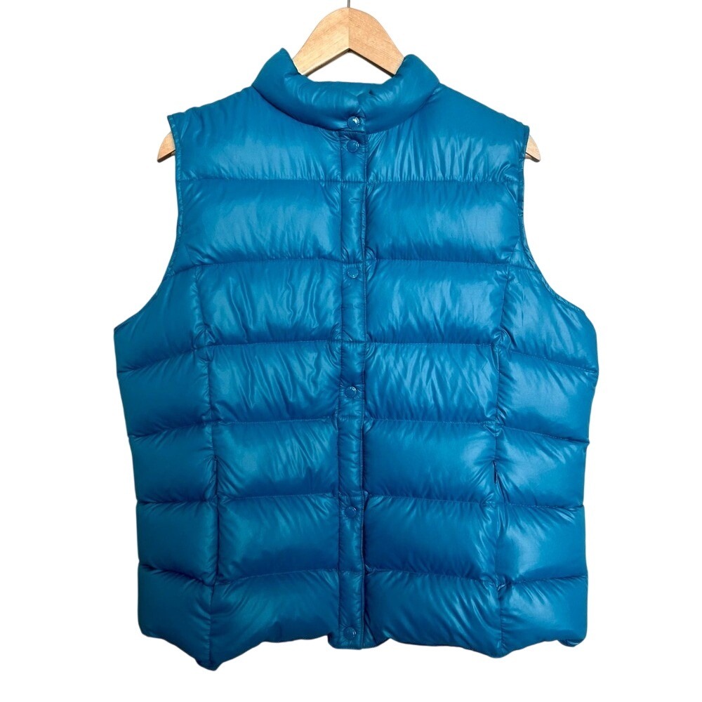 Lands End Women's Size L (14-16) Bright Blue Snap Front Down Puffer Vest